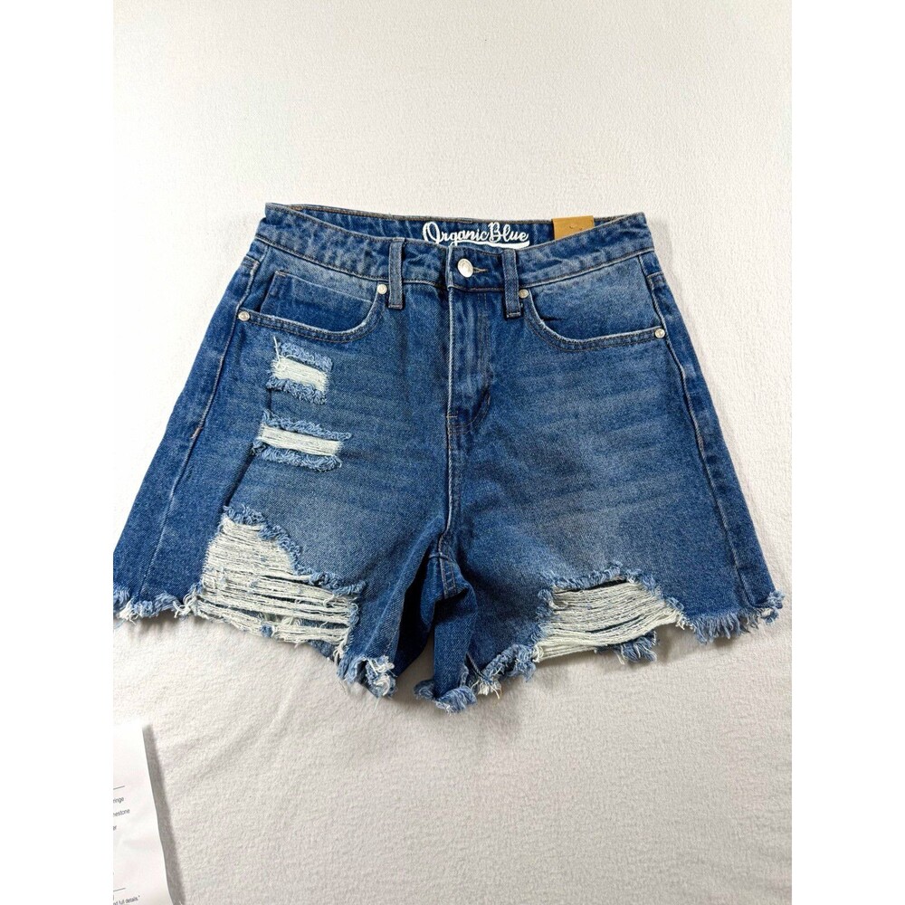 Organic Blue Vintage Hi-Rise Girls Denim Shorts 5/27 Med Wash Blue Pockets 593